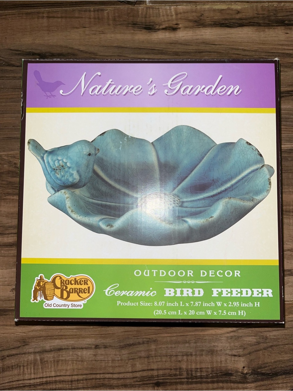 Cracker Barrel Outdoor Decor Blue Ceramic Bird Feeder